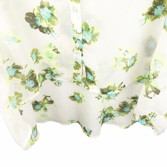 JESSICA SIMPSON Green Floral Sheer Hi/Lo Button Sm - Picture 5 of 6